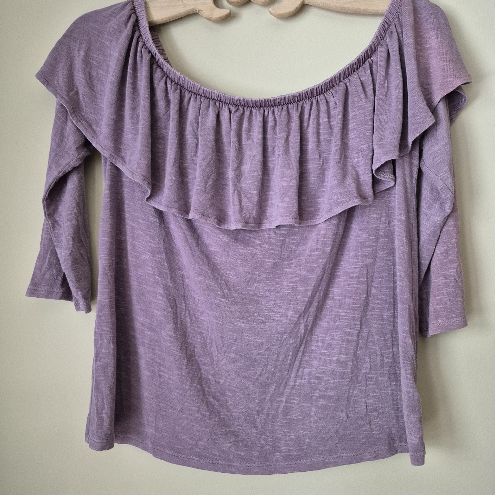 American Eagle Lavender Off-Shoulder Ruffle Top